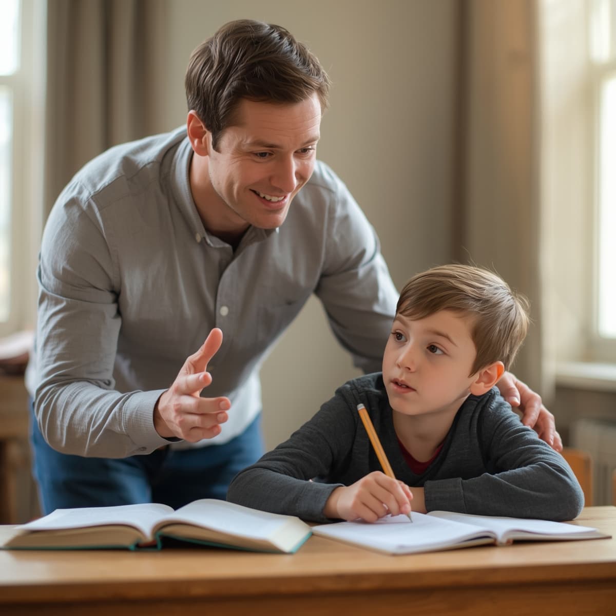 Teacher assisting student in a homeschooling session